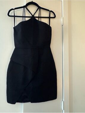 Strappy Black Mini Dress with Asymmetrical Overlay
